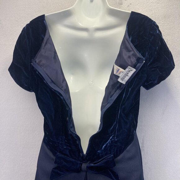 Vintage 90s Empire Waist Velvet Gown Dress Womens 11/12 Navy Blue Made in USA - Picture 11 of 14